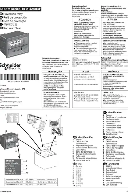 schneider施耐德Sepam série 10 A42 - Instruction de service (EN_ ES_ PT_ ZH_ TU)